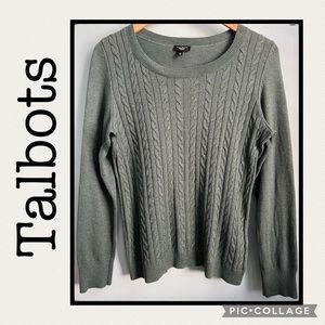 Talbots Dusty Green Cable Knit Front Sweater Size Petite Medium